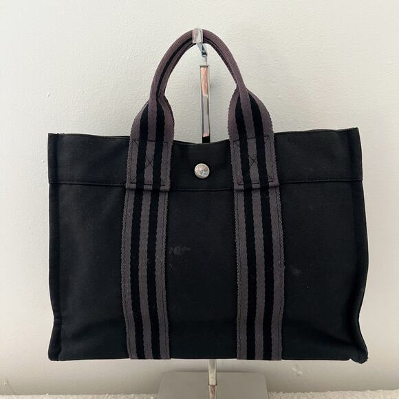 Hermes Black / Gray Canvas Fourre Tout PM Tote Bag - Picture 3 of 11